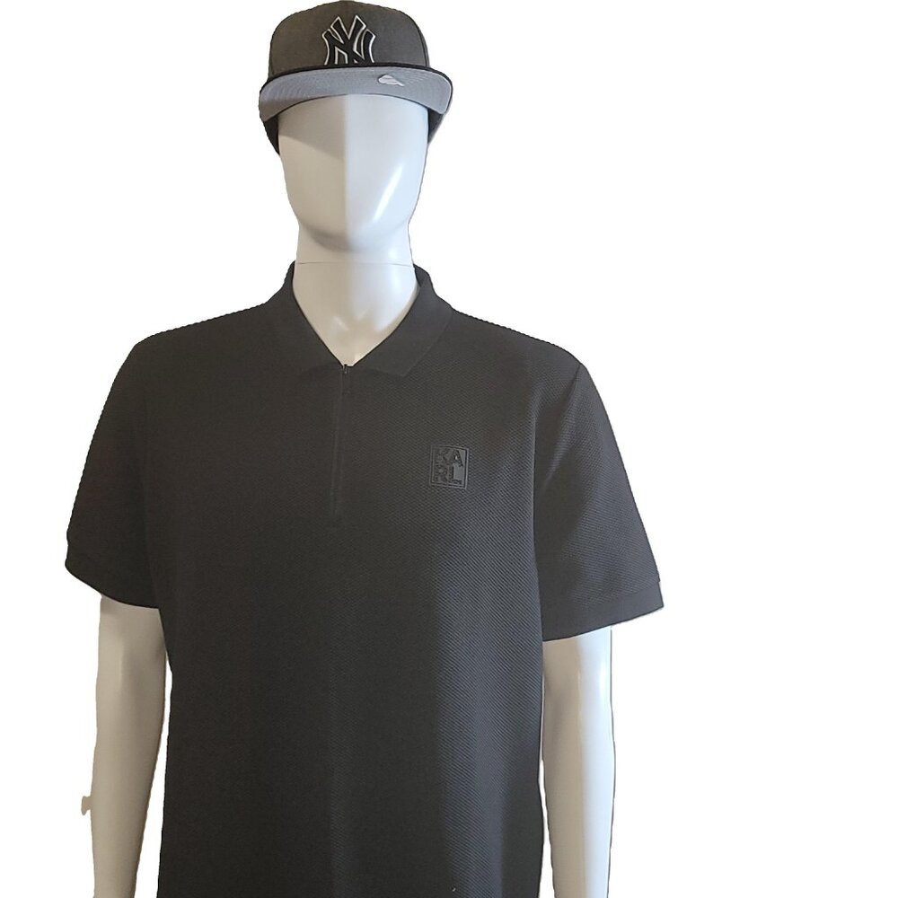 Karl Lagerfeld Men's Collared 1/4 Zip Chest Logo Pullover Polo. SIze L ( NWT)
